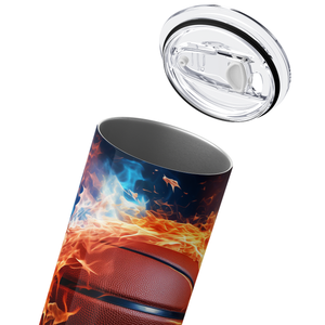 Basketball with Red and Blue Flames 20oz Skinny Tumbler