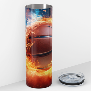 Basketball with Red and Blue Flames 20oz Skinny Tumbler