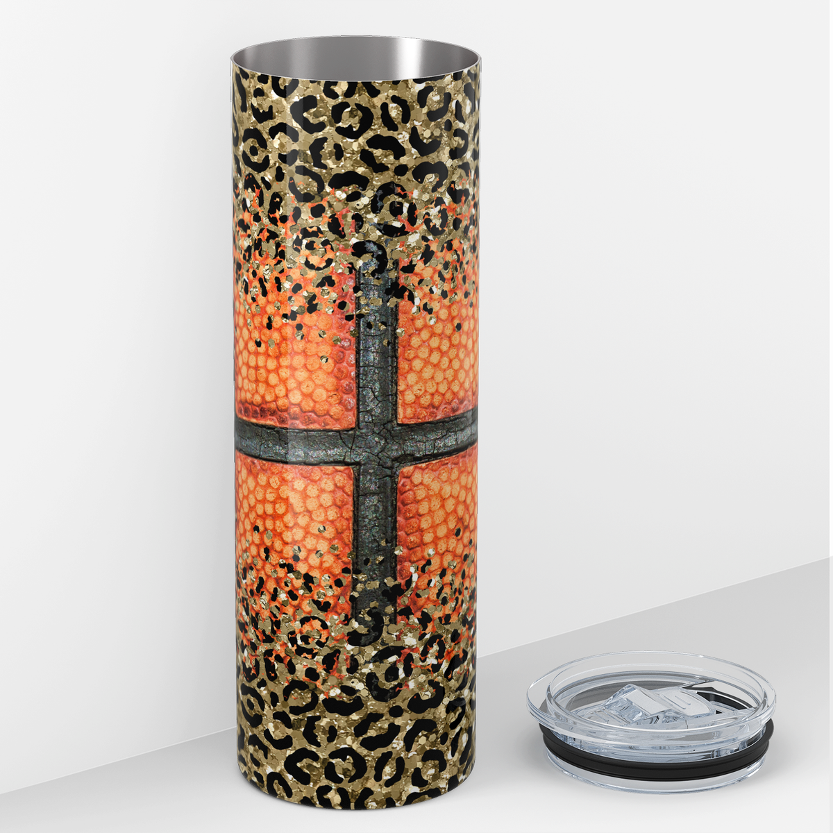 Baskbetball and Leopard Print 20oz Skinny Tumbler