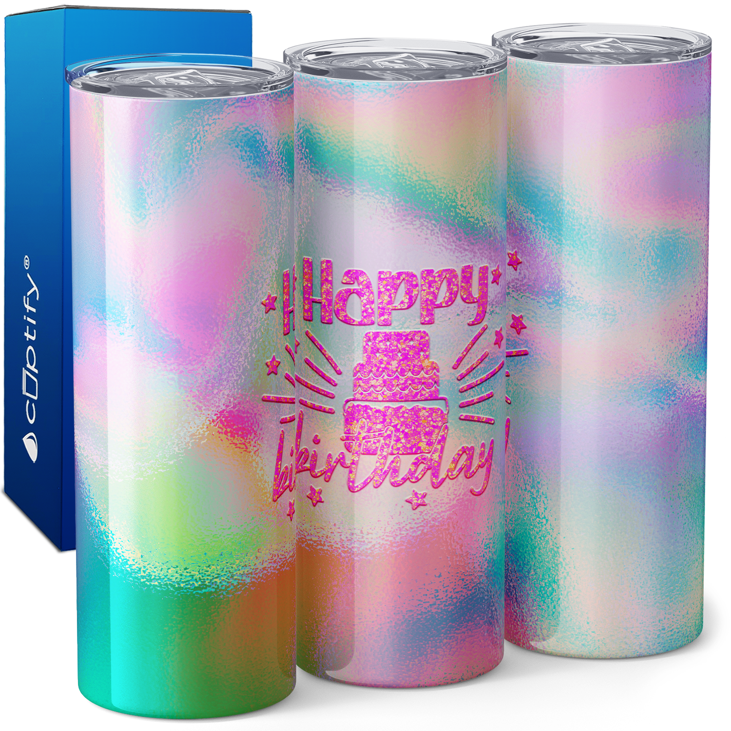 Pink Happy Birthday with Tie Dye 20oz Skinny Tumbler