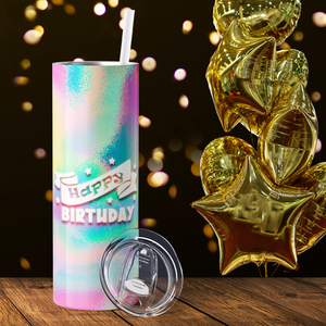 Happy Birthday with Tie Dye 20oz Skinny Tumbler