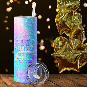 Happy Birthday to You on Colorful Glitter 20oz Skinny Tumbler