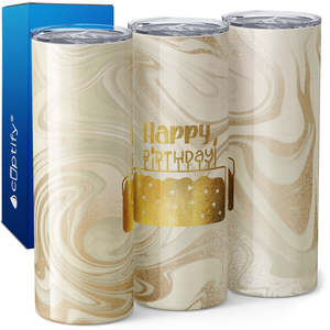 Happy Birthday Gold  on Marble 20oz Skinny Tumbler