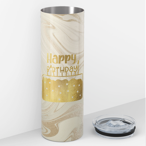 Happy Birthday Gold  on Marble 20oz Skinny Tumbler