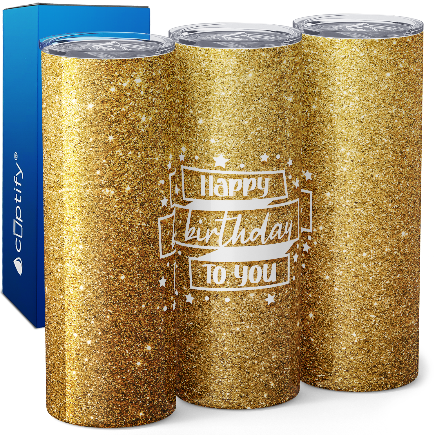 Happy Birthday to You on Gold Glitter 20oz Skinny Tumbler