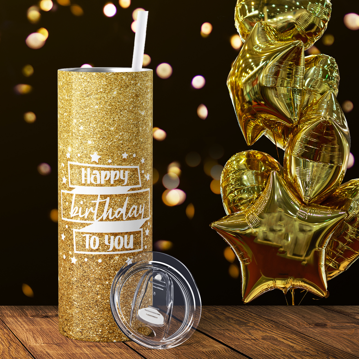 Happy Birthday to You on Gold Glitter 20oz Skinny Tumbler