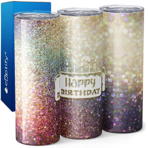 Happy Birthday Cake on Glitter 20oz Skinny Tumbler