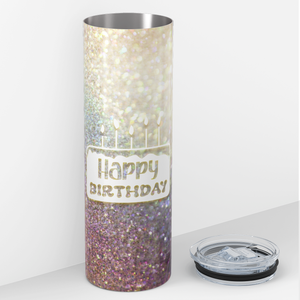 Happy Birthday Cake on Glitter 20oz Skinny Tumbler