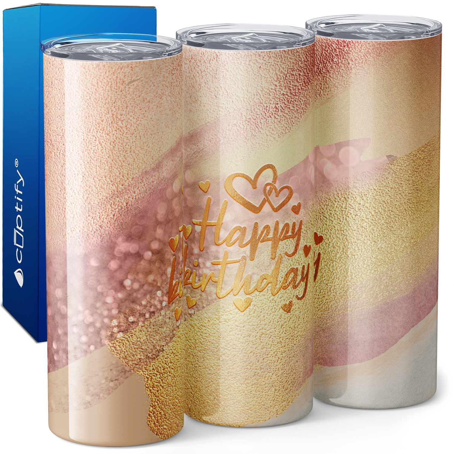 Happy Birthday Hearts on Marble 20oz Skinny Tumbler