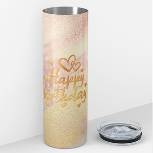 Happy Birthday Hearts on Marble 20oz Skinny Tumbler