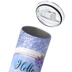 Hello 40 on Blue Glitter 20oz Skinny Tumbler