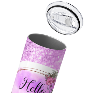 Hello 40 on Fuchsia Glitter 20oz Skinny Tumbler