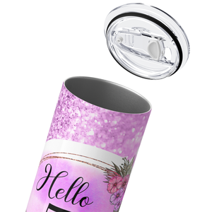 Hello 50 on Fuchsia Glitter 20oz Skinny Tumbler