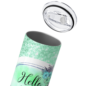 Hello 40 on Green Glitter 20oz Skinny Tumbler