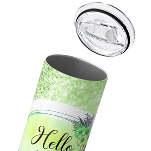 Hello 40 on Lime Glitter 20oz Skinny Tumbler