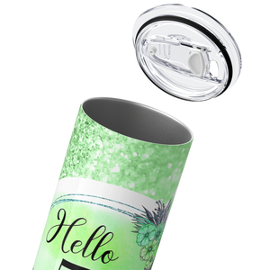 Hello 50 on Lime Glitter 20oz Skinny Tumbler