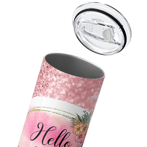 Hello 40 on Rose Glitter 20oz Skinny Tumbler