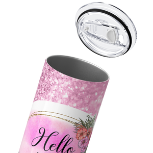 Hello 40 on Pink Glitter 20oz Skinny Tumbler