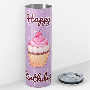 Happy Birthday Cupcake Pastel Purple 20oz Skinny Tumbler