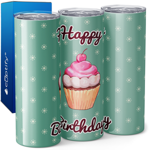 Happy Birthday Cupcake Pastel Green 20oz Skinny Tumbler