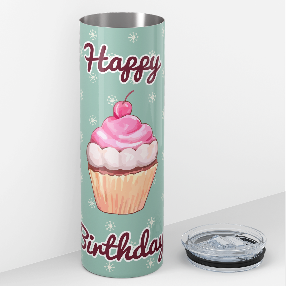 Happy Birthday Cupcake Pastel Green 20oz Skinny Tumbler
