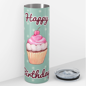 Happy Birthday Cupcake Pastel Green 20oz Skinny Tumbler