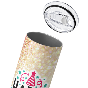 Happy Birthday on Pink Gold Glitter 20oz Skinny Tumbler