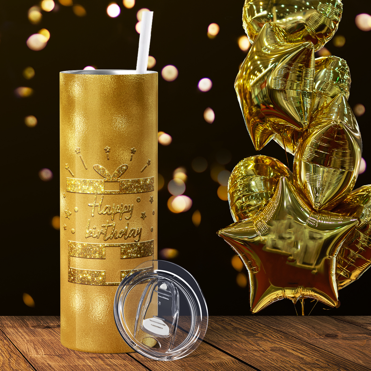 Happy Birthday Gold 20oz Skinny Tumbler