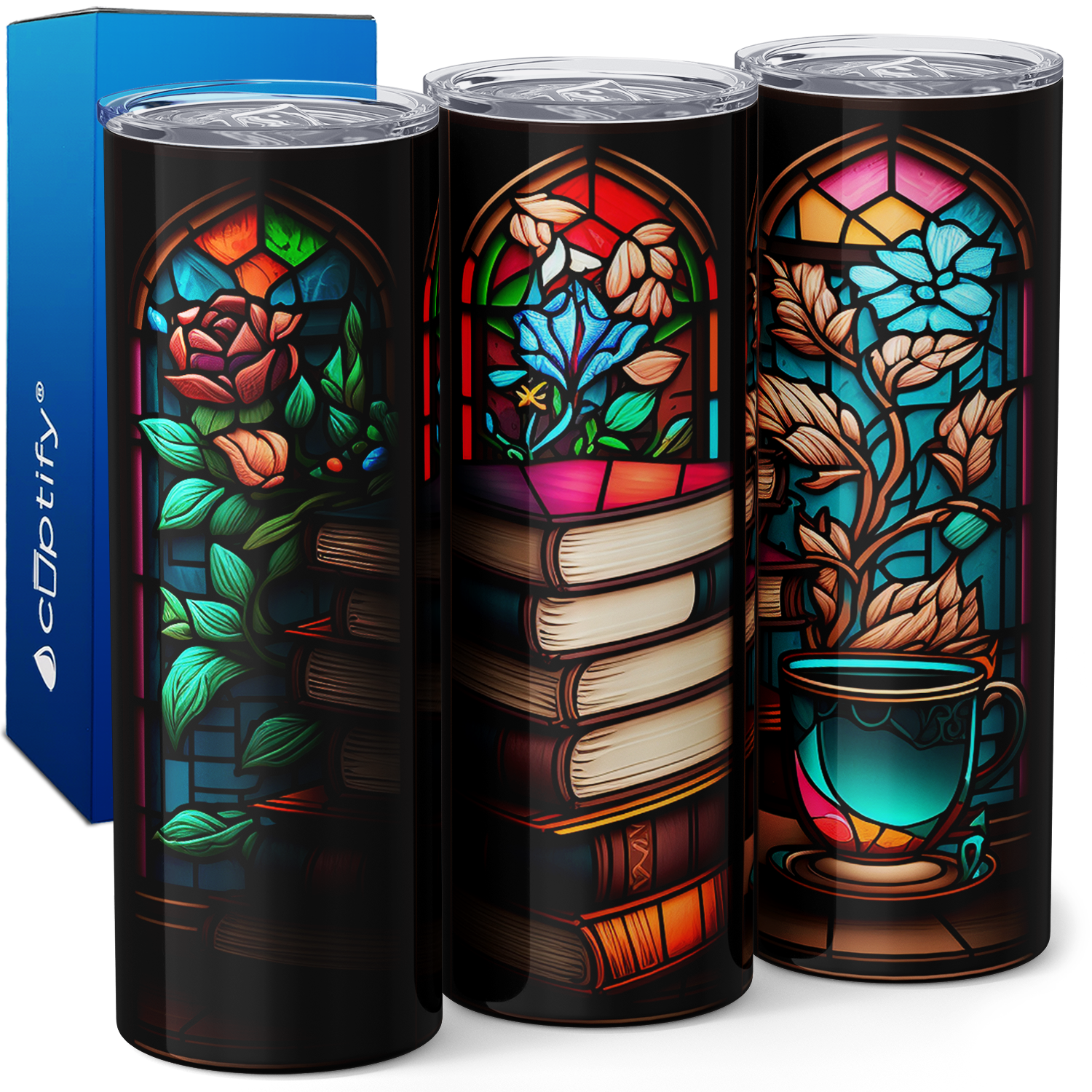 Stained Glass Book Stack 20oz Skinny Tumbler