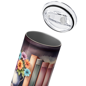 Bookshelves with Flowers in Vase 20oz Skinny Tumbler