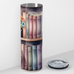 Bookshelves with Flowers in Vase 20oz Skinny Tumbler