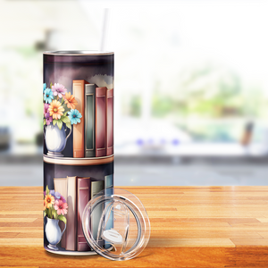 Bookshelves with Flowers in Vase 20oz Skinny Tumbler