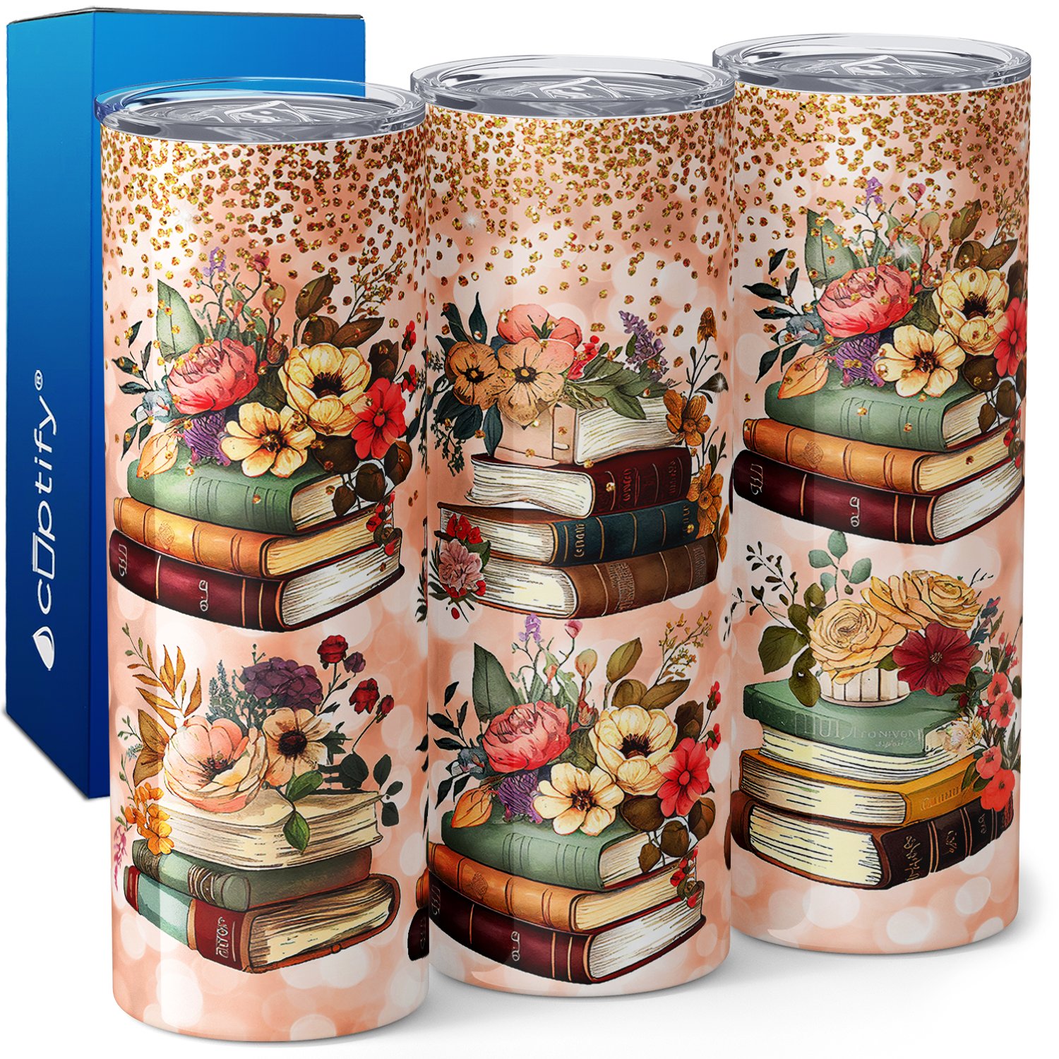 Books with Flowers 20oz Skinny Tumbler