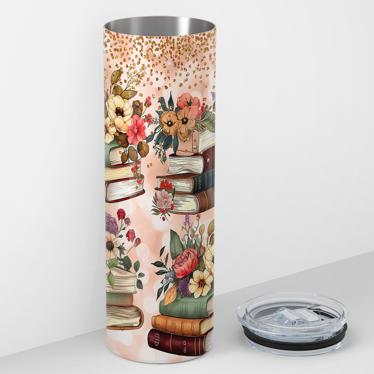 Books with Flowers 20oz Skinny Tumbler