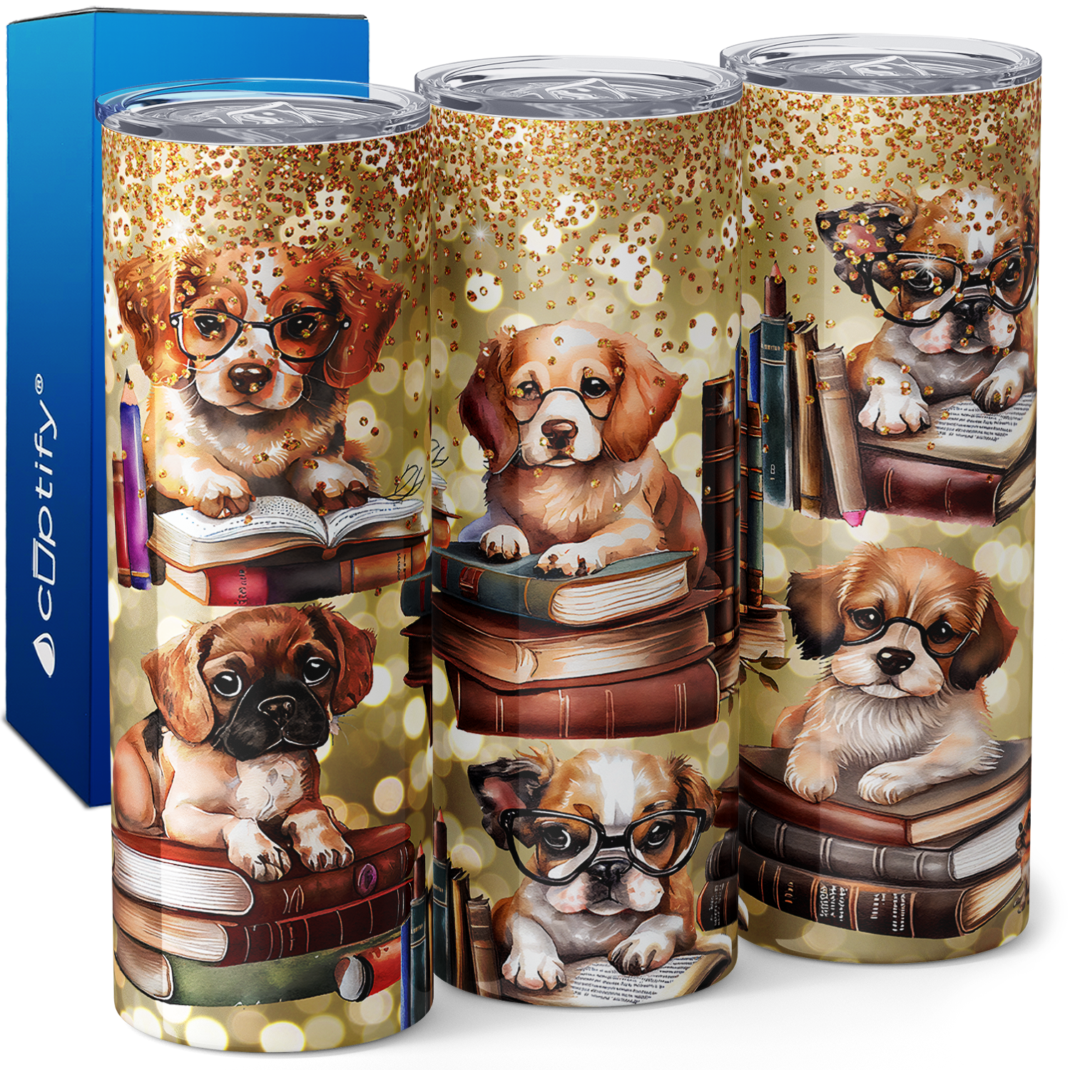 Books and Puppies 20oz Skinny Tumbler
