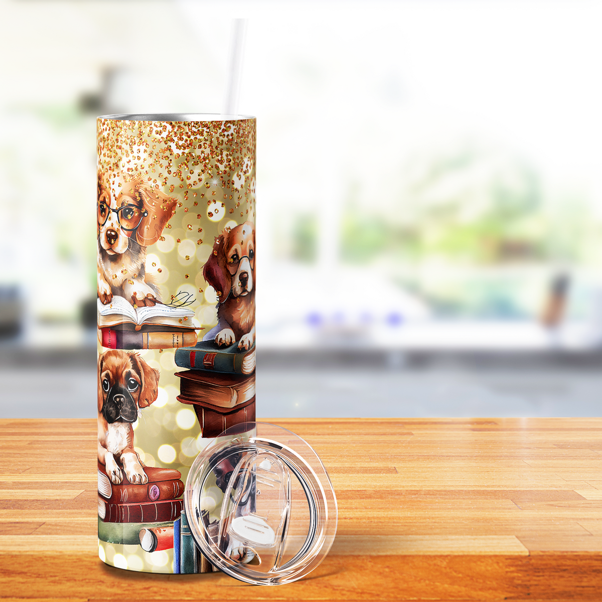 Books and Puppies 20oz Skinny Tumbler