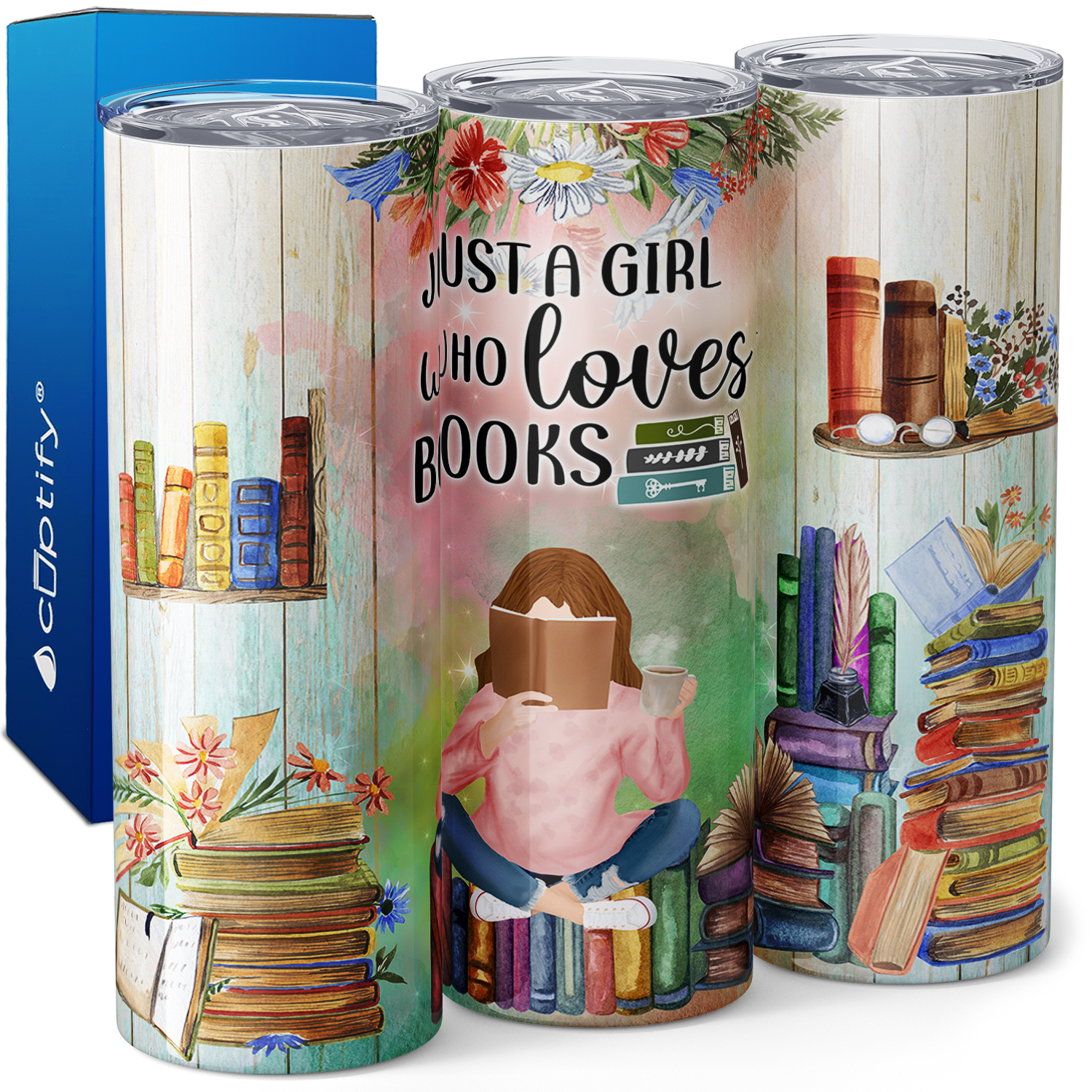 Just a Girl Who Loves Books with Girl 20oz Skinny Tumbler