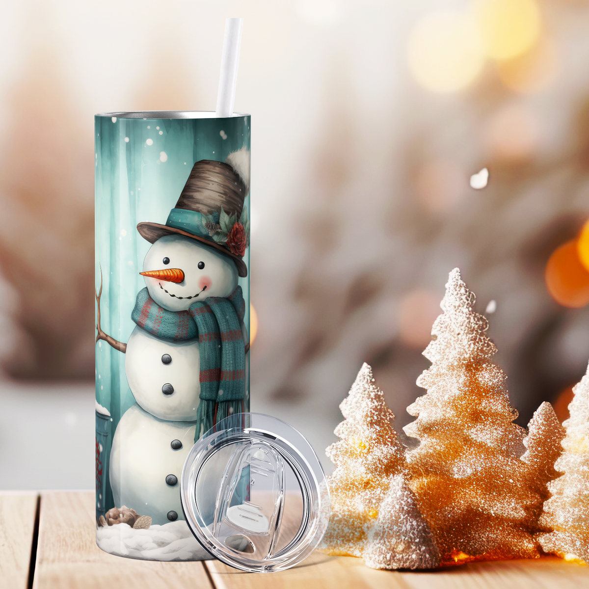 Snowman with Blue 20oz Skinny Tumbler