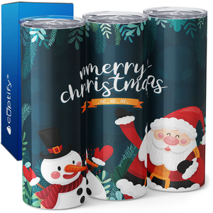 Merry Christmas Santa and Snowman 20oz Skinny Tumbler