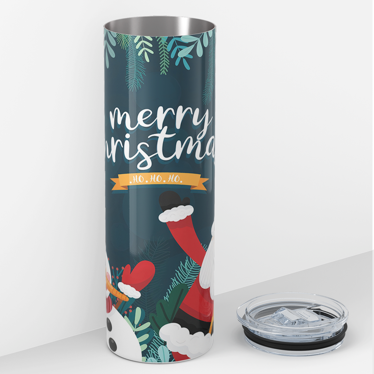 Merry Christmas Santa and Snowman 20oz Skinny Tumbler