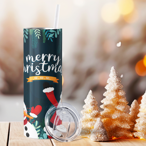 Merry Christmas Santa and Snowman 20oz Skinny Tumbler