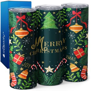 Merry Christmas with Tree and Ornaments 20oz Skinny Tumbler