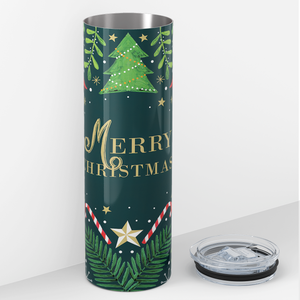 Merry Christmas with Tree and Ornaments 20oz Skinny Tumbler