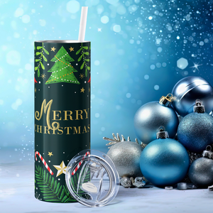 Merry Christmas with Tree and Ornaments 20oz Skinny Tumbler