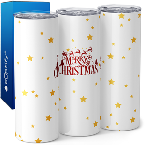 Merry Christmas Snowflakes and Stars 20oz Skinny Tumbler