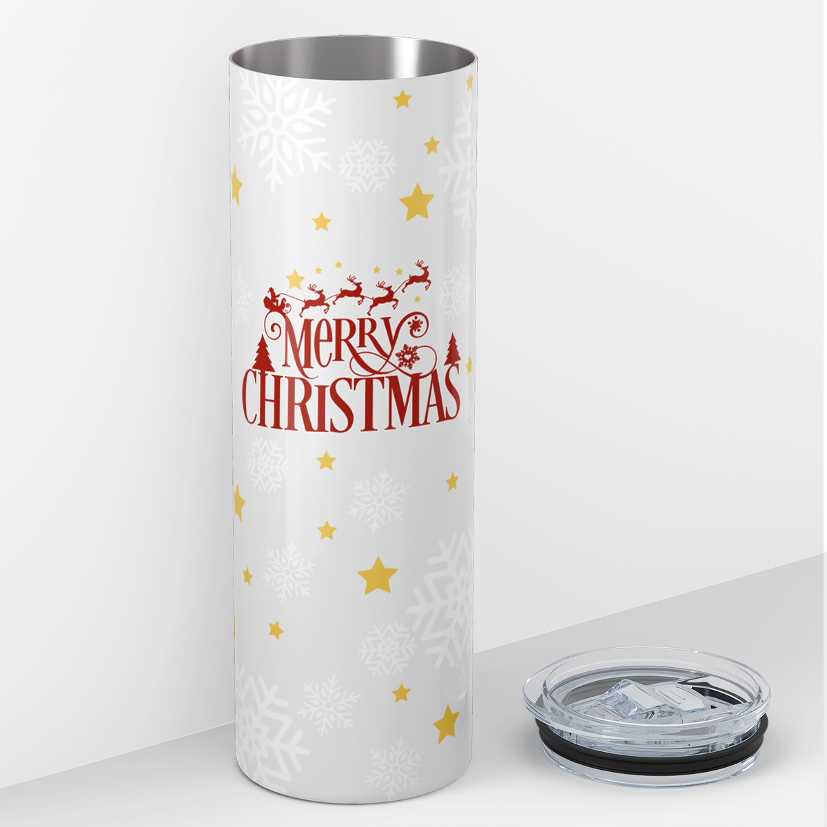 Merry Christmas Snowflakes and Stars 20oz Skinny Tumbler