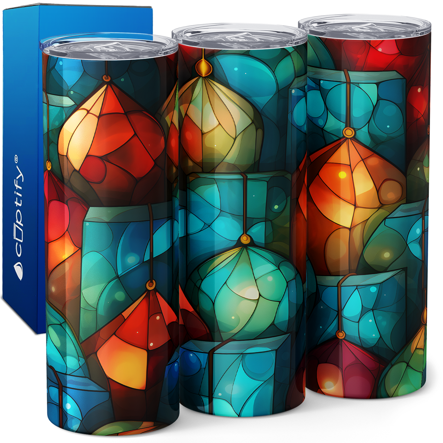 Stained Glass Christmas Ornaments 20oz Skinny Tumbler