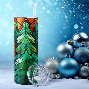 Stained Glass Christmas Trees 20oz Skinny Tumbler