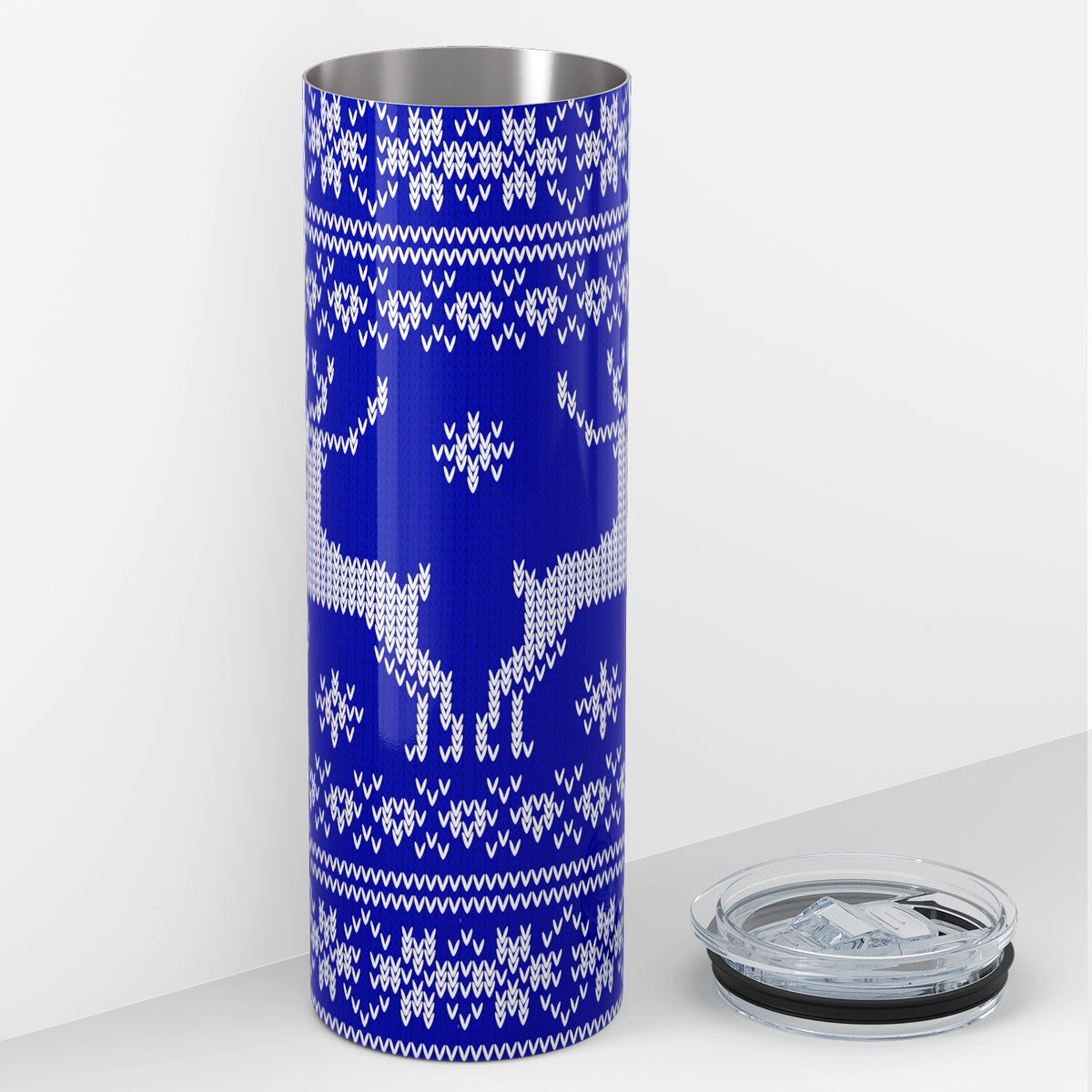 Blue Christmas Sweater Reindeer 20oz Skinny Tumbler