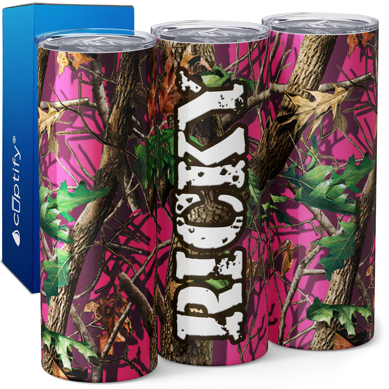 Personalized Pink Camo Tree Pattern 20oz Skinny Tumbler